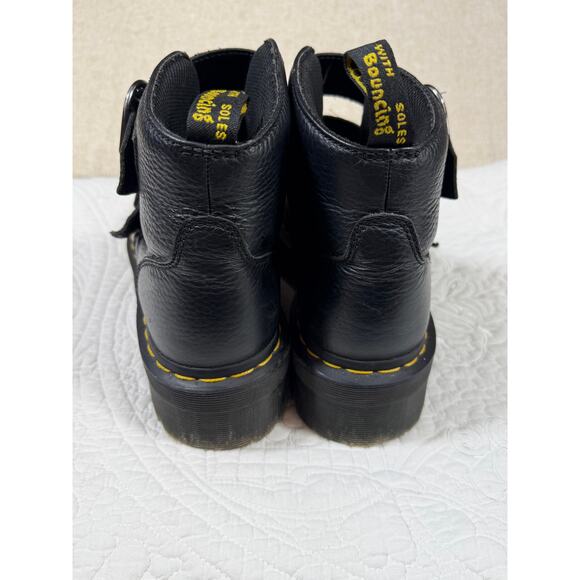 Dr. Martens Women 9 Black Devon Heart Chunky Leather Platform Y2k Goth Boots - Picture 6 of 10